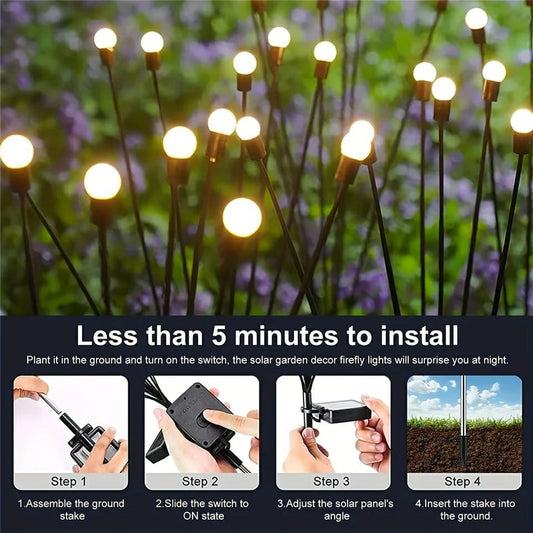Garden Lights – New Upgraded Solar Powered Firefly Lights, Outdoor Waterproof Vibrant Decorative Lighting for Home & Garden (Warm Light)