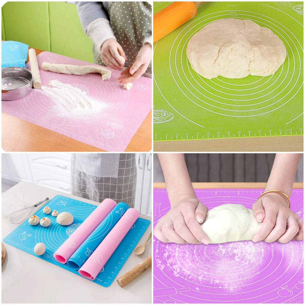 Silicone Baking Roti Mat with Measurements – Non-Stick Heat Resistant Dough Rolling Pad 50x40 (Random Color)