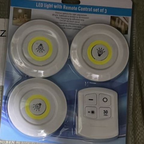 Pack of 3 LED Remote Control Lights – Tap Lights with Self Adhesive for Cabinet, Wardrobe &amp; Kitchen