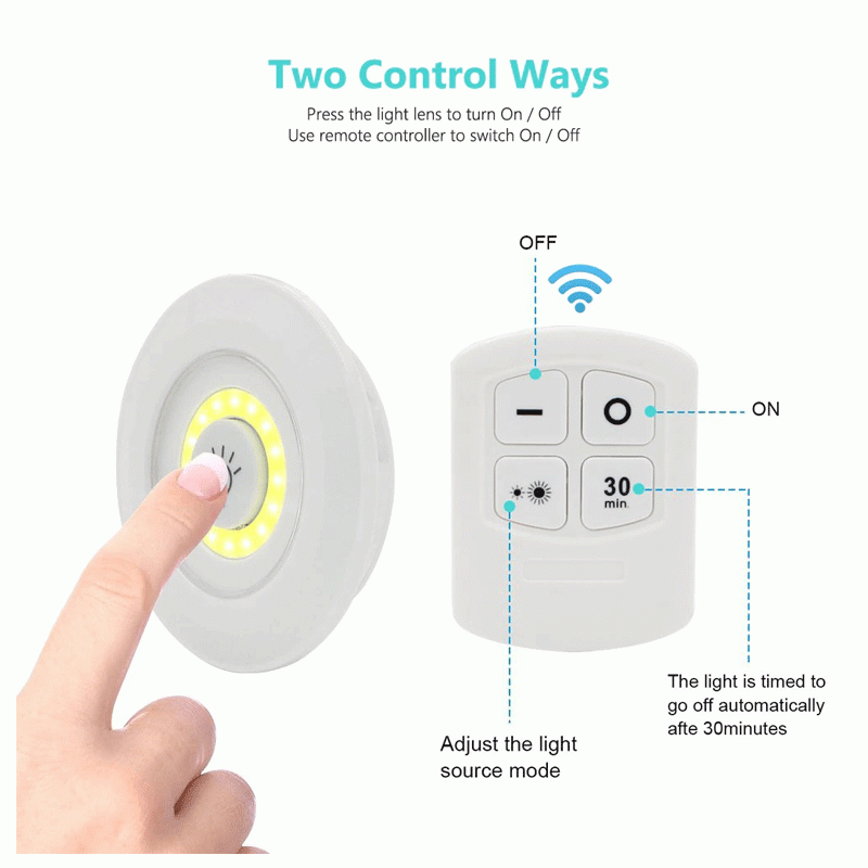 Pack of 3 LED Remote Control Lights – Tap Lights with Self Adhesive for Cabinet, Wardrobe &amp; Kitchen