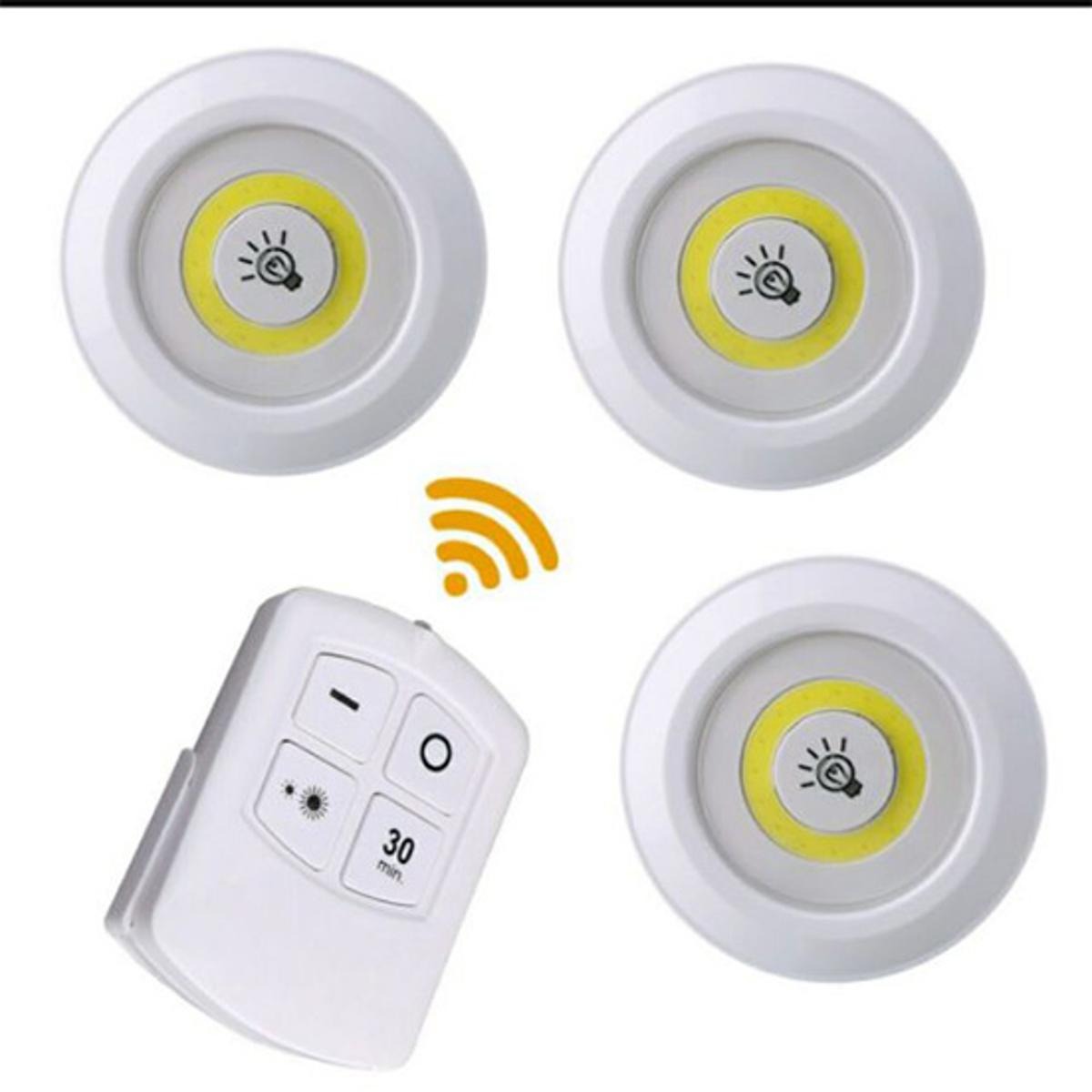 Pack of 3 LED Remote Control Lights – Tap Lights with Self Adhesive for Cabinet, Wardrobe &amp; Kitchen