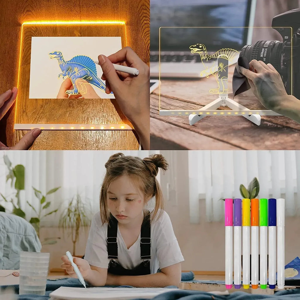 LED Light-Up Writing Board with 7 Markers – 15×15 cm Acrylic Message Pad with Stand