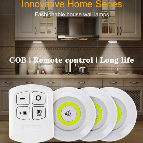 Pack of 3 LED Remote Control Lights – Tap Lights with Self Adhesive for Cabinet, Wardrobe &amp; Kitchen