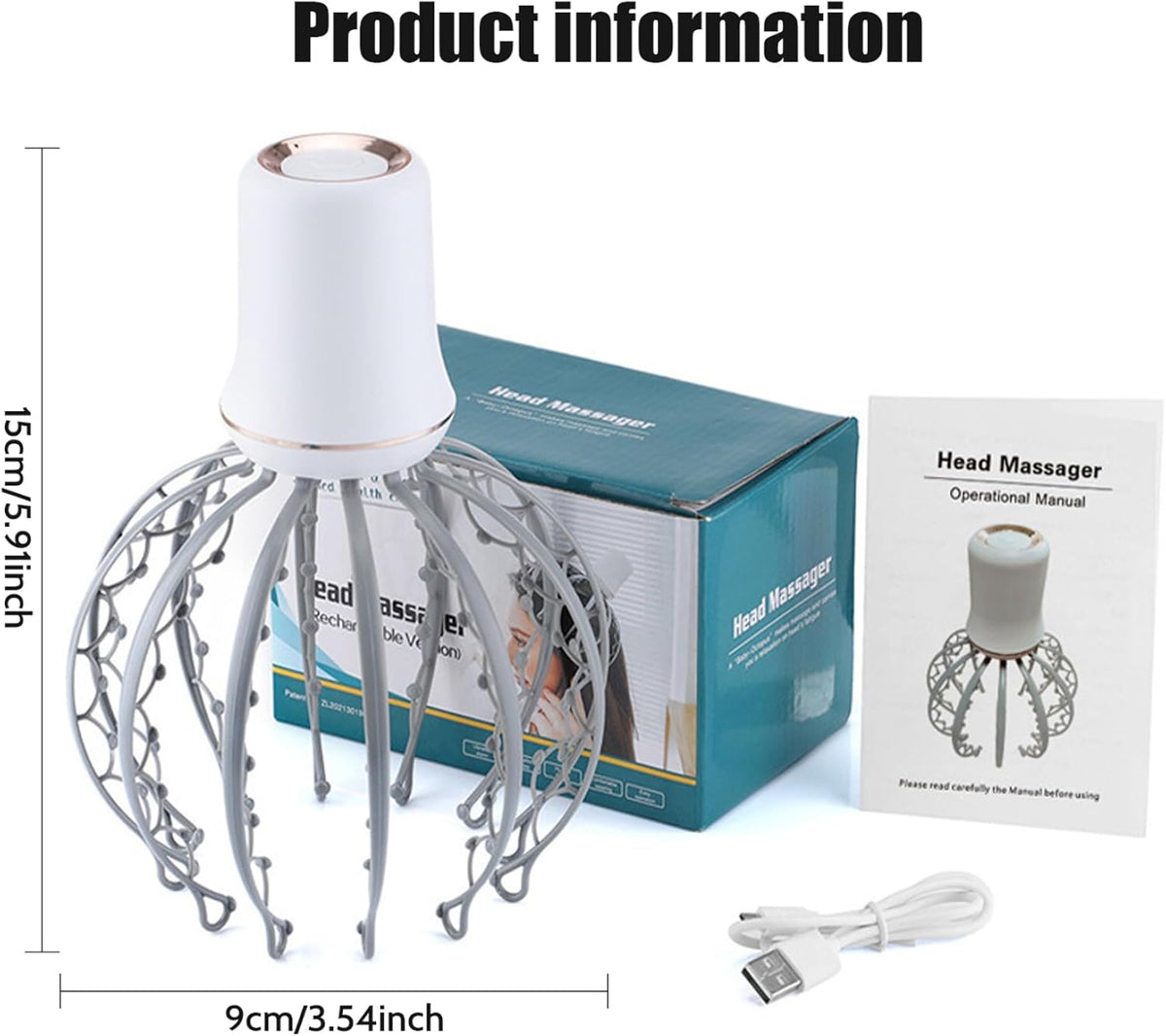 Electric Scalp Massager with 12 Claws – Rechargeable Head Massage Tool, 3 Massage Modes for Relaxation & Daily Scalp Care