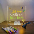 LED Light-Up Writing Board with 7 Markers – 15×15 cm Acrylic Message Pad with Stand