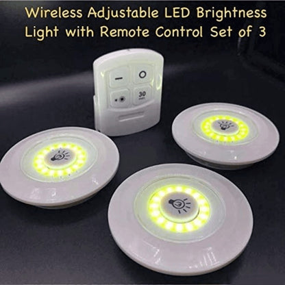 Pack of 3 LED Remote Control Lights – Tap Lights with Self Adhesive for Cabinet, Wardrobe &amp; Kitchen