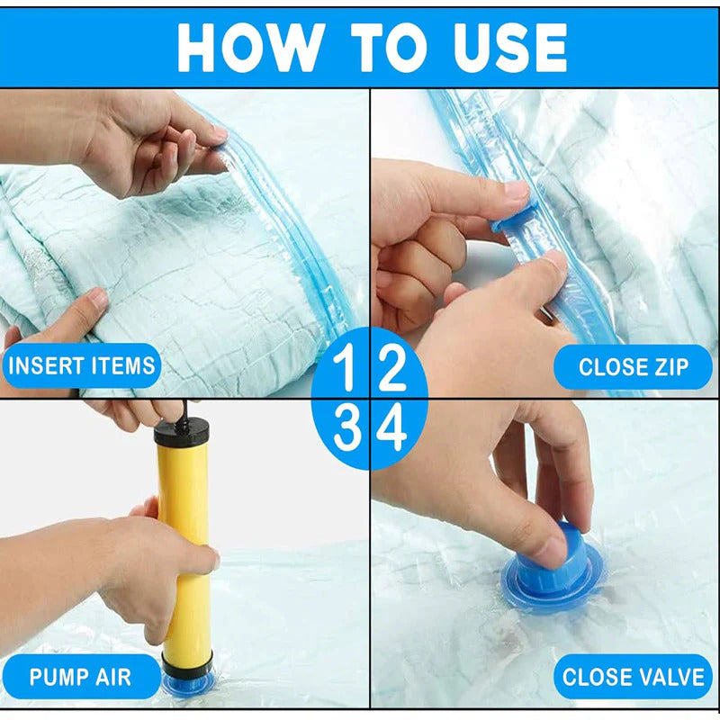 Vacuum Storage Bags with Hand Pump - Space Saving Organizer