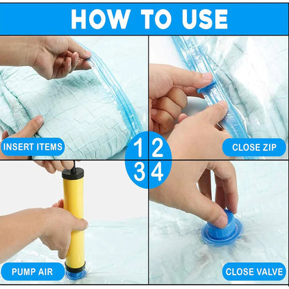 Vacuum Storage Bags with Hand Pump - Space Saving Organizer