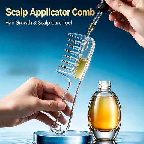 Transparent Hair Oil Applicator Comb – Refillable Scalp Massage Comb with Built-In Oil Reservoir