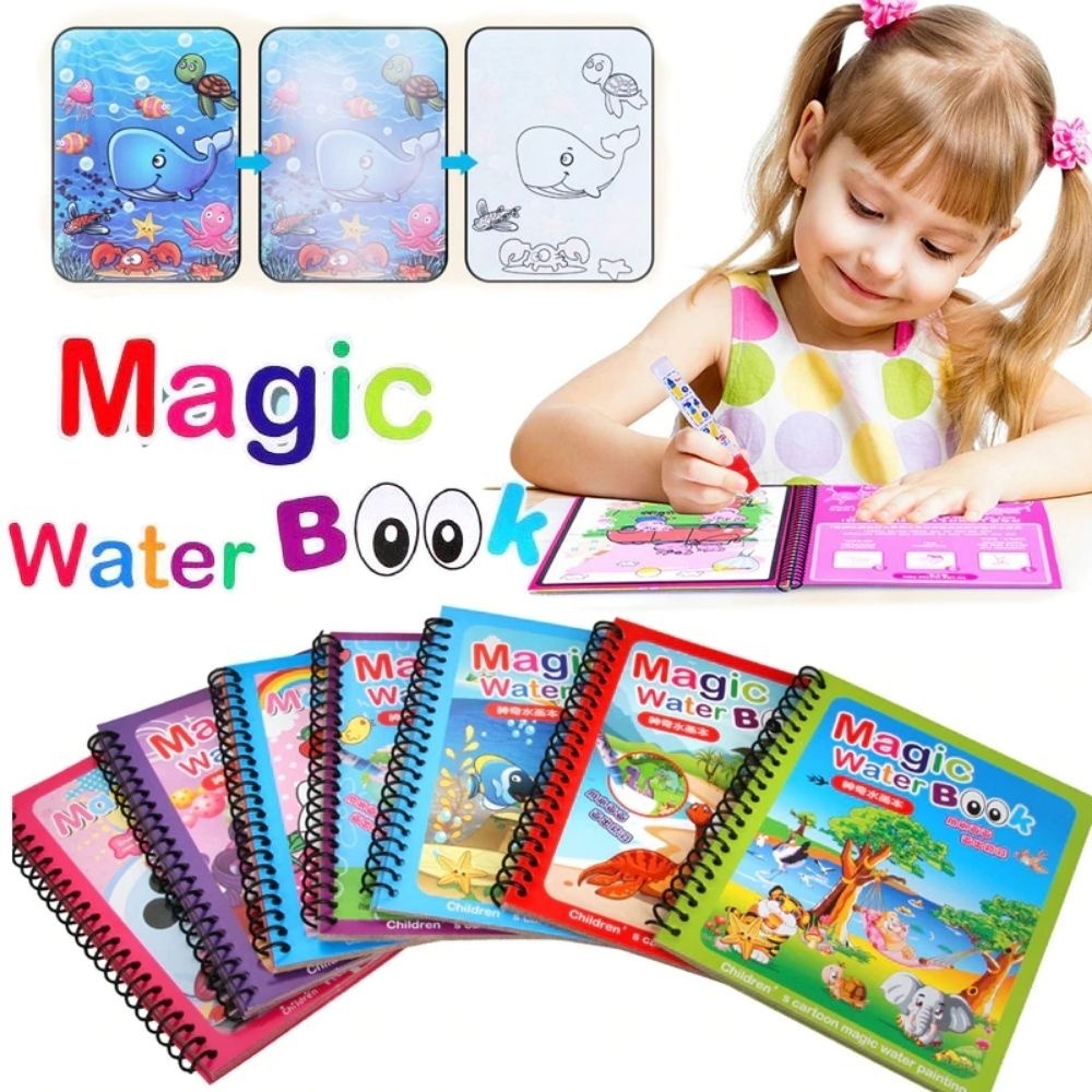 Magic Water Drawing Book for Kids – Reusable Mess-Free Coloring Book with Magic Pen