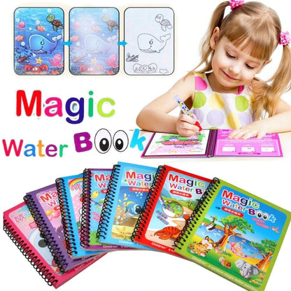 Magic Water Drawing Book for Kids – Reusable Mess-Free Coloring Book with Magic Pen